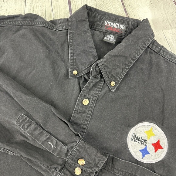 Ultra Club Collection Button Down Shirt Mens 2XL Embroidered Steelers Logo Black - Picture 1 of 9